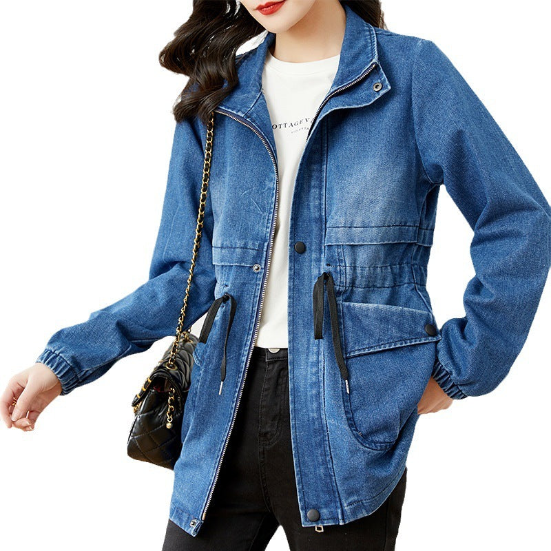 Denim Women's Coat Hooded Casual Top Mid-length
