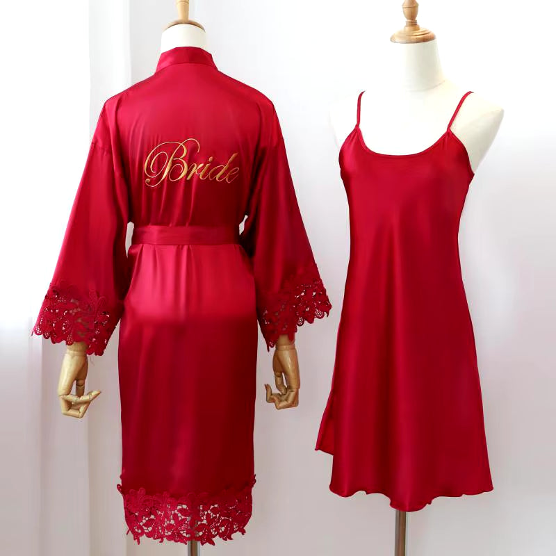 Sexy Women Home Dressing Gown Intimate Lingerie Lace Bride Wedding Robe Set Nightwear Casual Sleepwear Kimono Bathrobe Gown