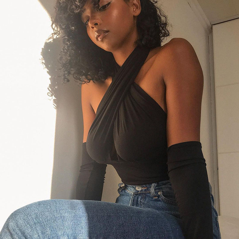 Multipurpose Tank Top Women Halter Neck Backless Strap Short Camisoles Solid Versatile