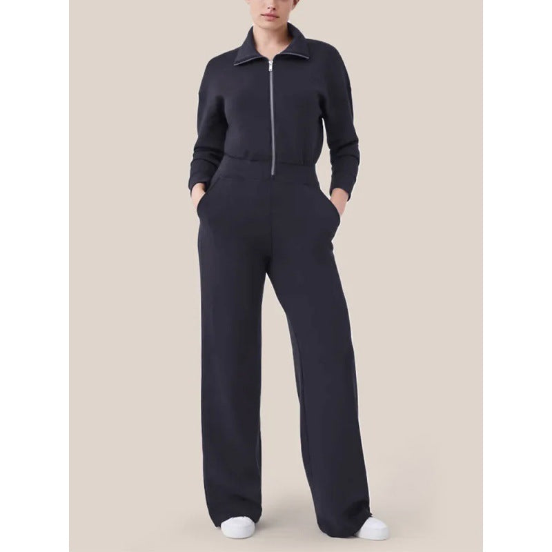 Zipper And Lapel Sweater Suit For Women