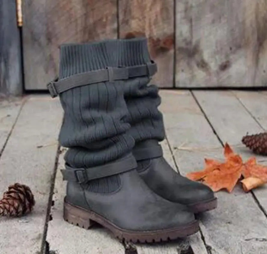 Vintage Style Winter Women Lady Warm Plush Fur Knitted Woolen Cotton Booties Martin Boot Shoes My Store