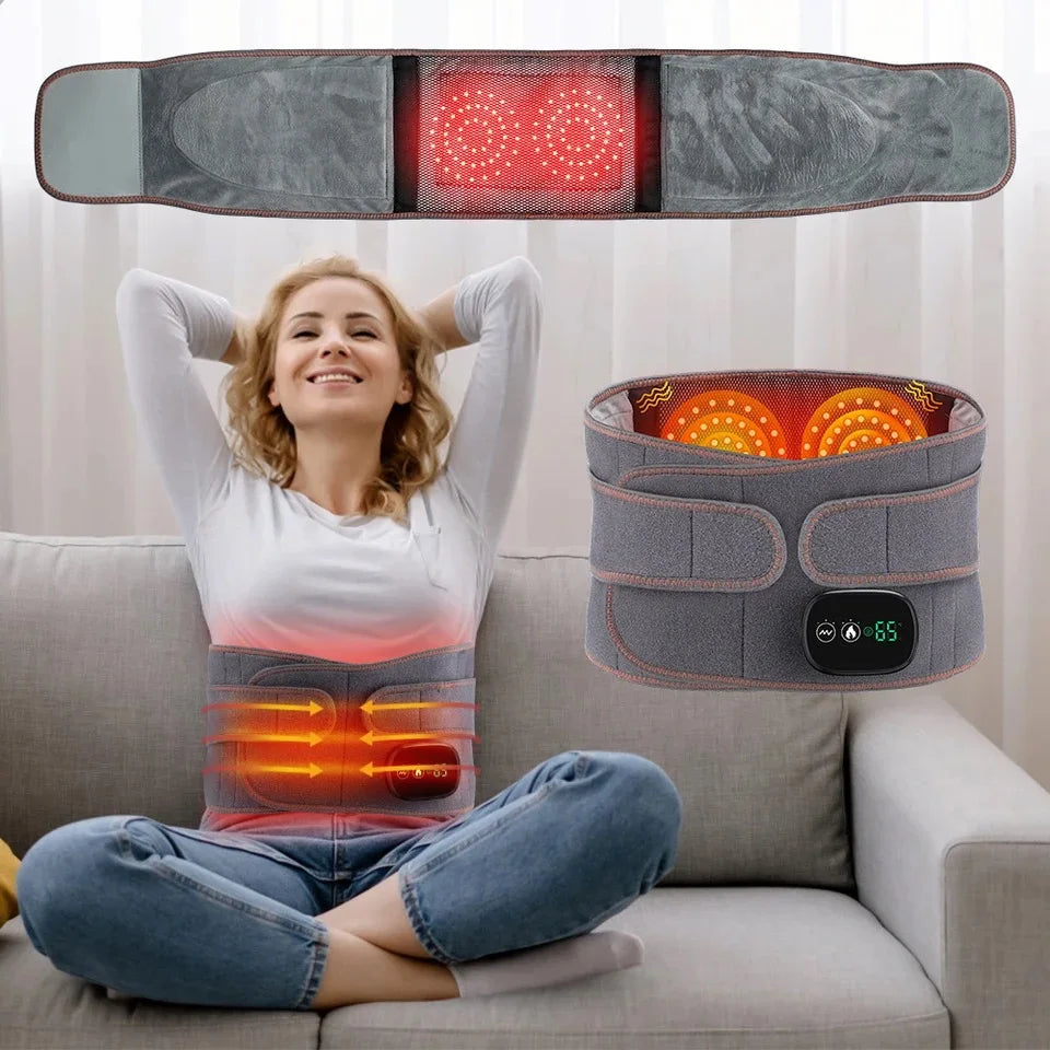 Infrared Heating Waist Massager Electric Belt Vibration USB Charge Red Light Hot Compress Lumbar Back Support Brace Pain Relief