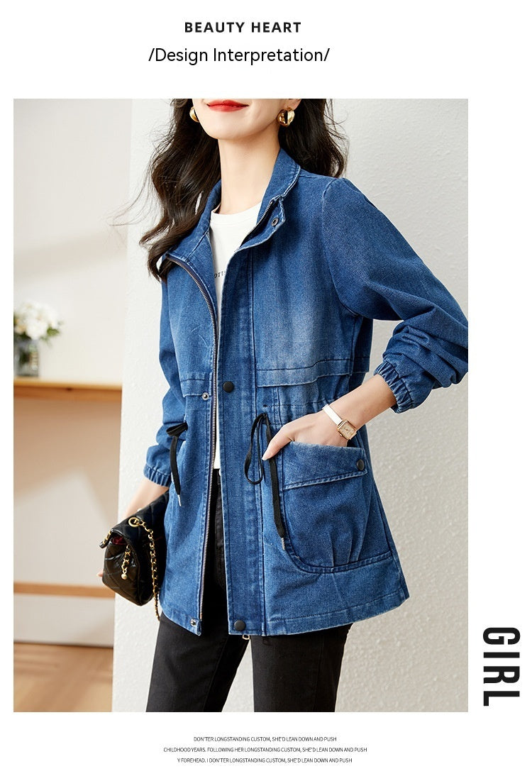 Denim Women's Coat Hooded Casual Top Mid-length