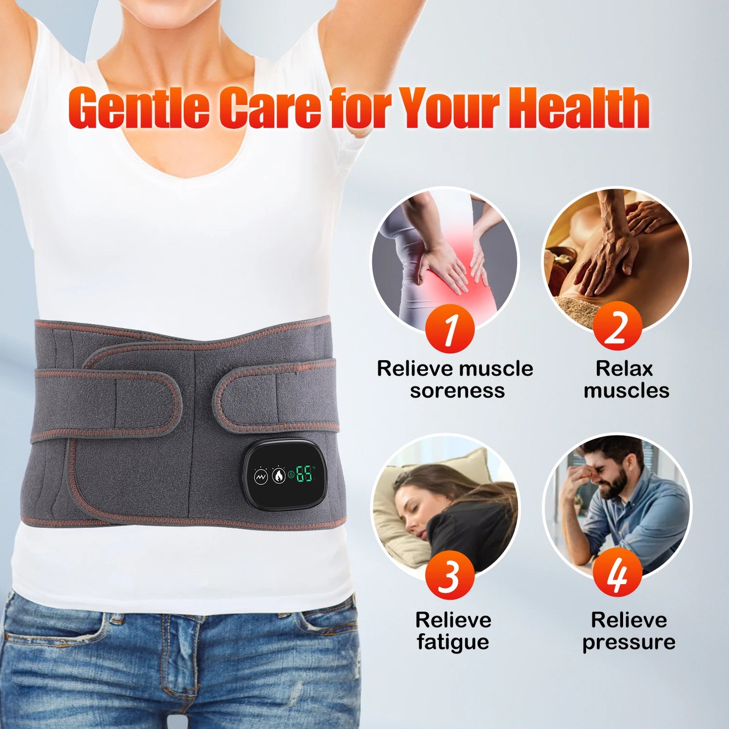 Infrared Heating Waist Massager Electric Belt Vibration USB Charge Red Light Hot Compress Lumbar Back Support Brace Pain Relief