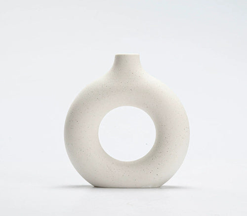 Modern Nordic Circle Ceramic Vase – Minimalist Hollow Sculpture Vessel