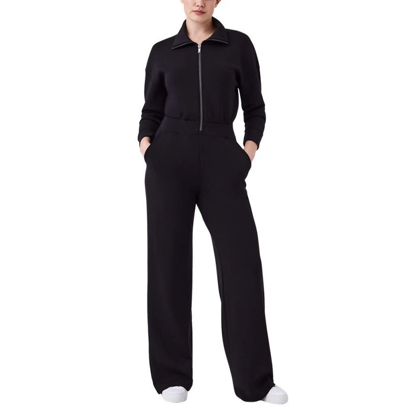 Zipper And Lapel Sweater Suit For Women