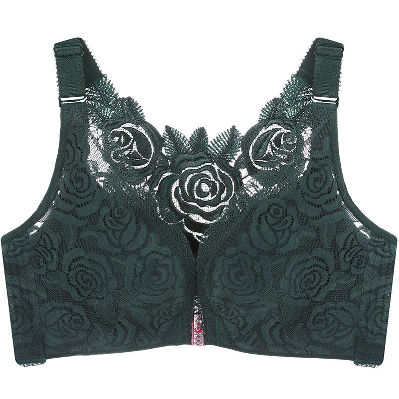 Summer New Rose Thin Bras Gathering Adjustable Underwear Big Chest Front Buckle Beautiful Back Big Size Bra