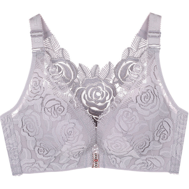 Summer New Rose Thin Bras Gathering Adjustable Underwear Big Chest Front Buckle Beautiful Back Big Size Bra
