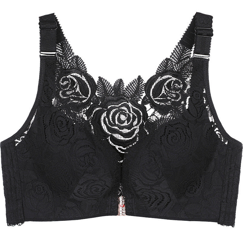 Summer New Rose Thin Bras Gathering Adjustable Underwear Big Chest Front Buckle Beautiful Back Big Size Bra