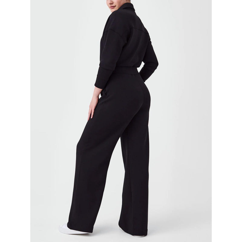 Zipper And Lapel Sweater Suit For Women
