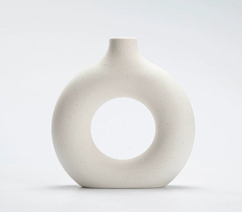 Modern Nordic Circle Ceramic Vase – Minimalist Hollow Sculpture Vessel