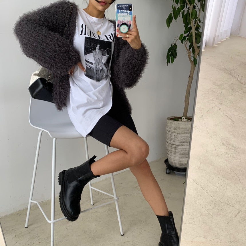 Puff Sleeves Fashion Solid Color Temperament Outer Sweater Coat
