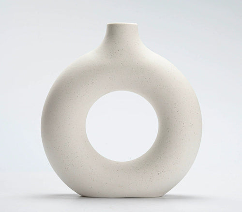 Modern Nordic Circle Ceramic Vase – Minimalist Hollow Sculpture Vessel