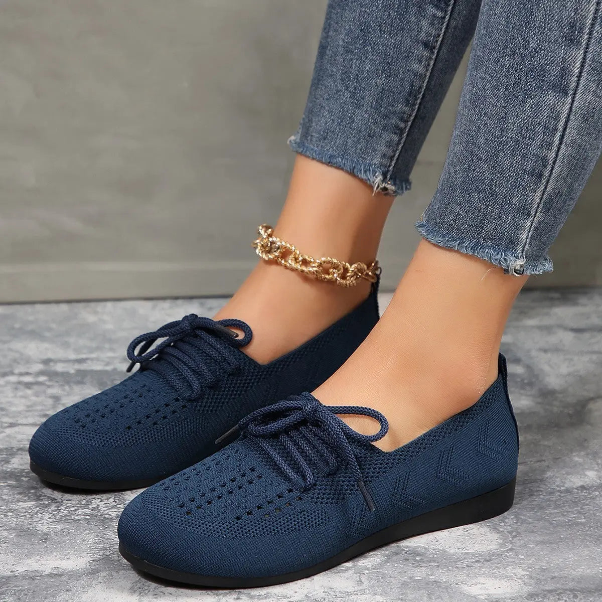 Lace-up Flats Women Fashion Breathable Lazy Mesh Shoes My Store