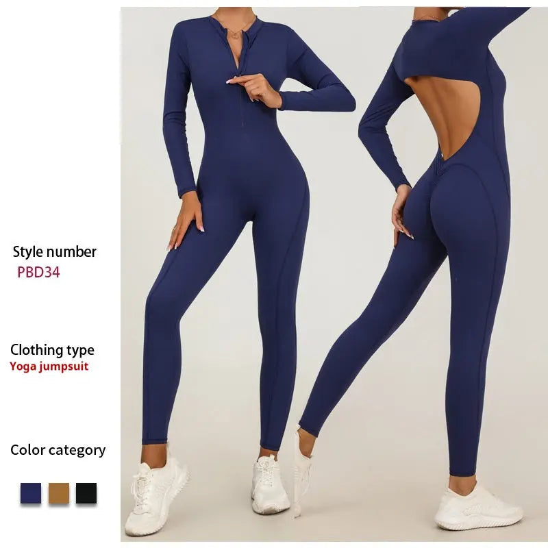 Fitness Exercise Long-sleeve Zipper Nude Feel Yoga Jumpsuit My Store