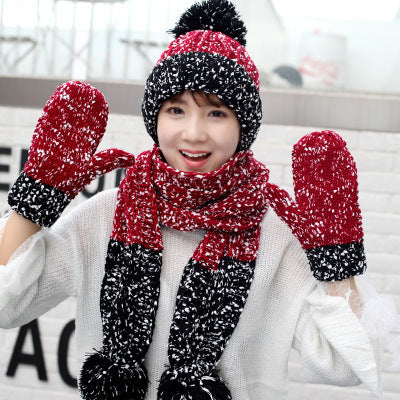 Three Piece Hat Scarf And Gloves For Women