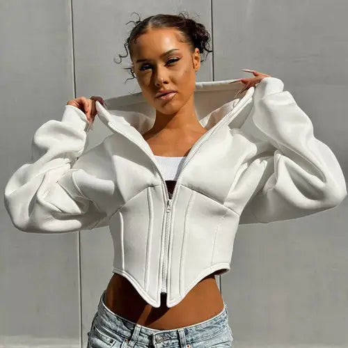 Zipper Hoodie Cardigan Y2K Ins Fashion Street Long Sleeve Corset Crimson Medea