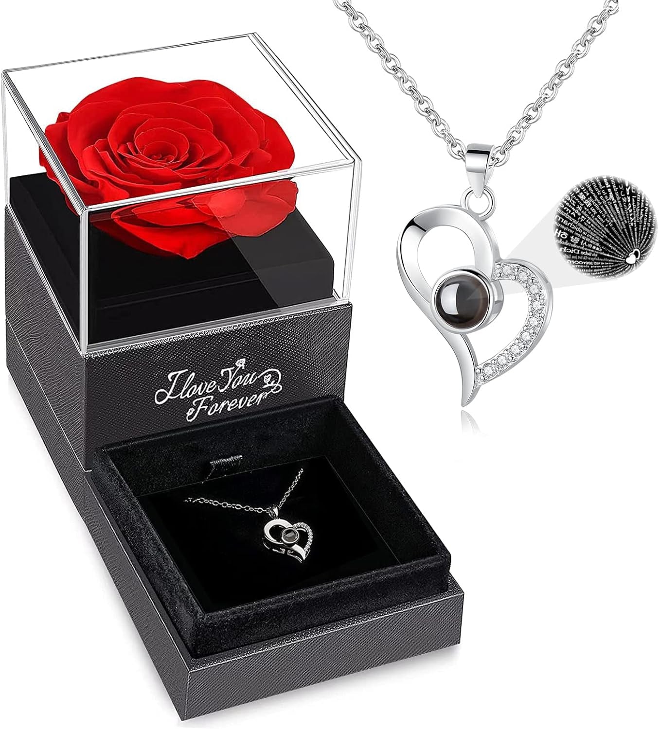Preserved Real Rose with "I Love You" Necklace - Thoughtful Gift for Her
