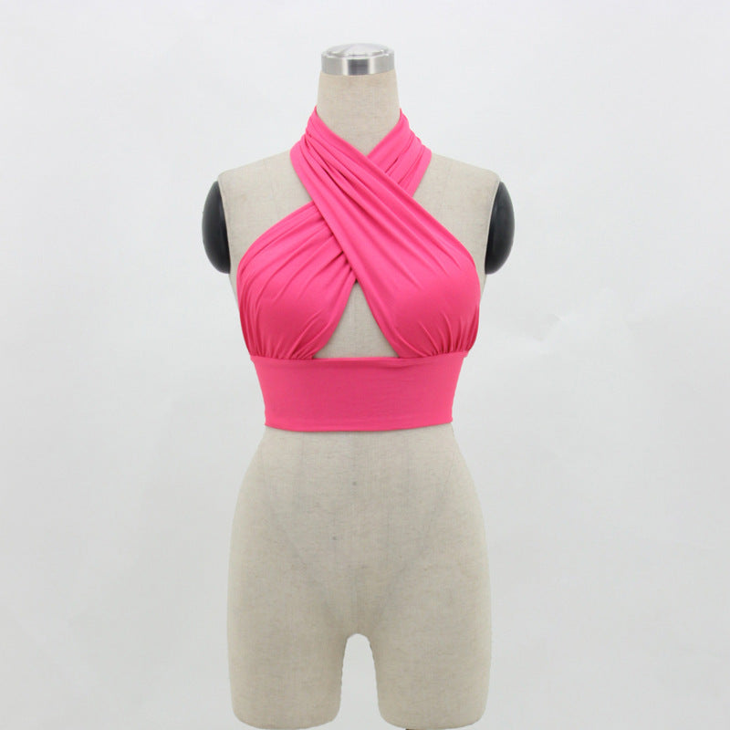 Multipurpose Tank Top Women Halter Neck Backless Strap Short Camisoles Solid Versatile