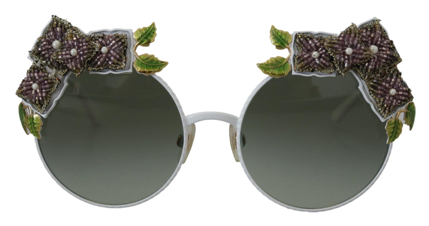 Dolce & Gabbana Gold Floral Embellished Metal Frame Round DG2186 Sunglasses