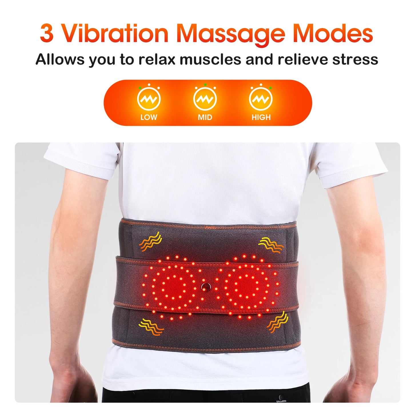 Infrared Heating Waist Massager Electric Belt Vibration USB Charge Red Light Hot Compress Lumbar Back Support Brace Pain Relief