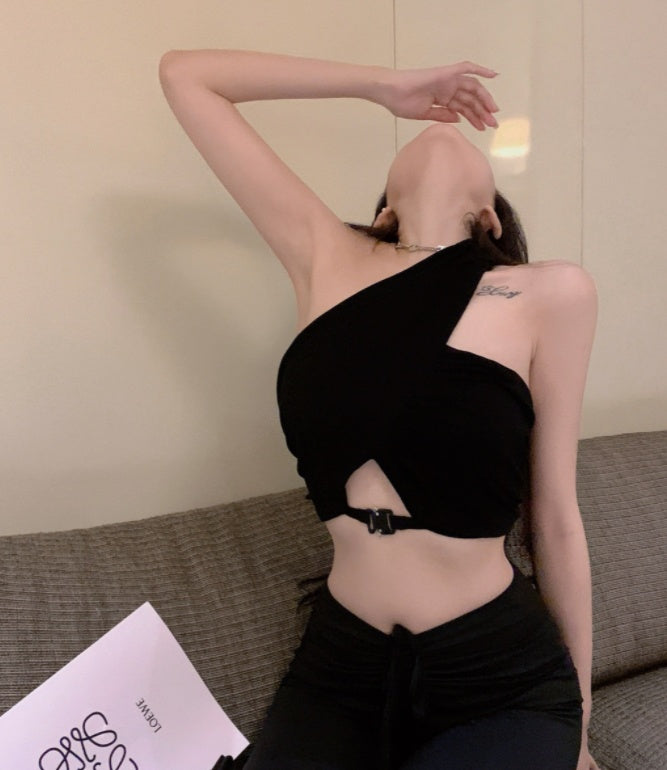 One Shoulder Outer Wear Inner Bottoming Shirt Vest Suspender Top Women