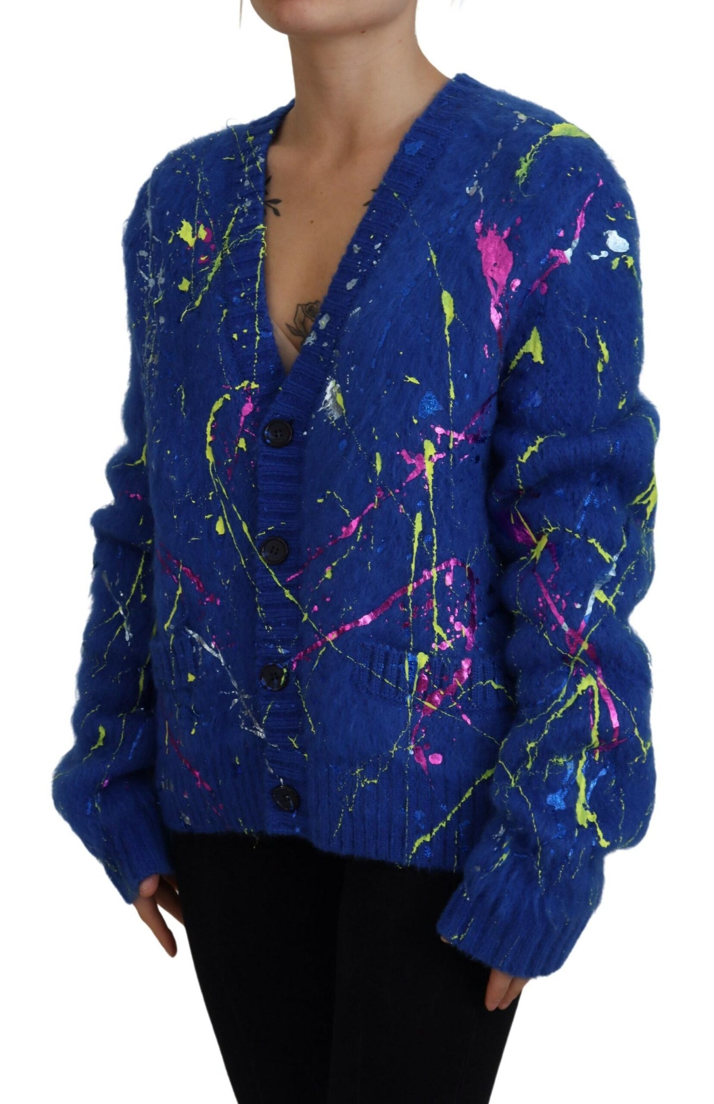 Dolce & Gabbana Blue Color Splash Mohair Cardigan Sweater