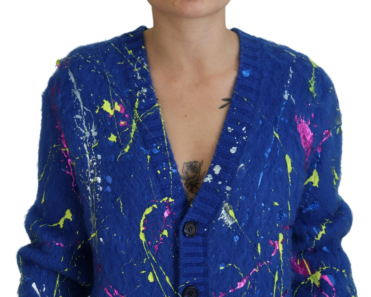 Dolce & Gabbana Blue Color Splash Mohair Cardigan Sweater