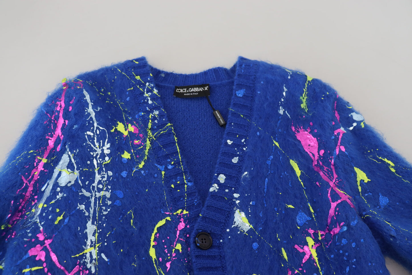 Dolce & Gabbana Blue Color Splash Mohair Cardigan Sweater