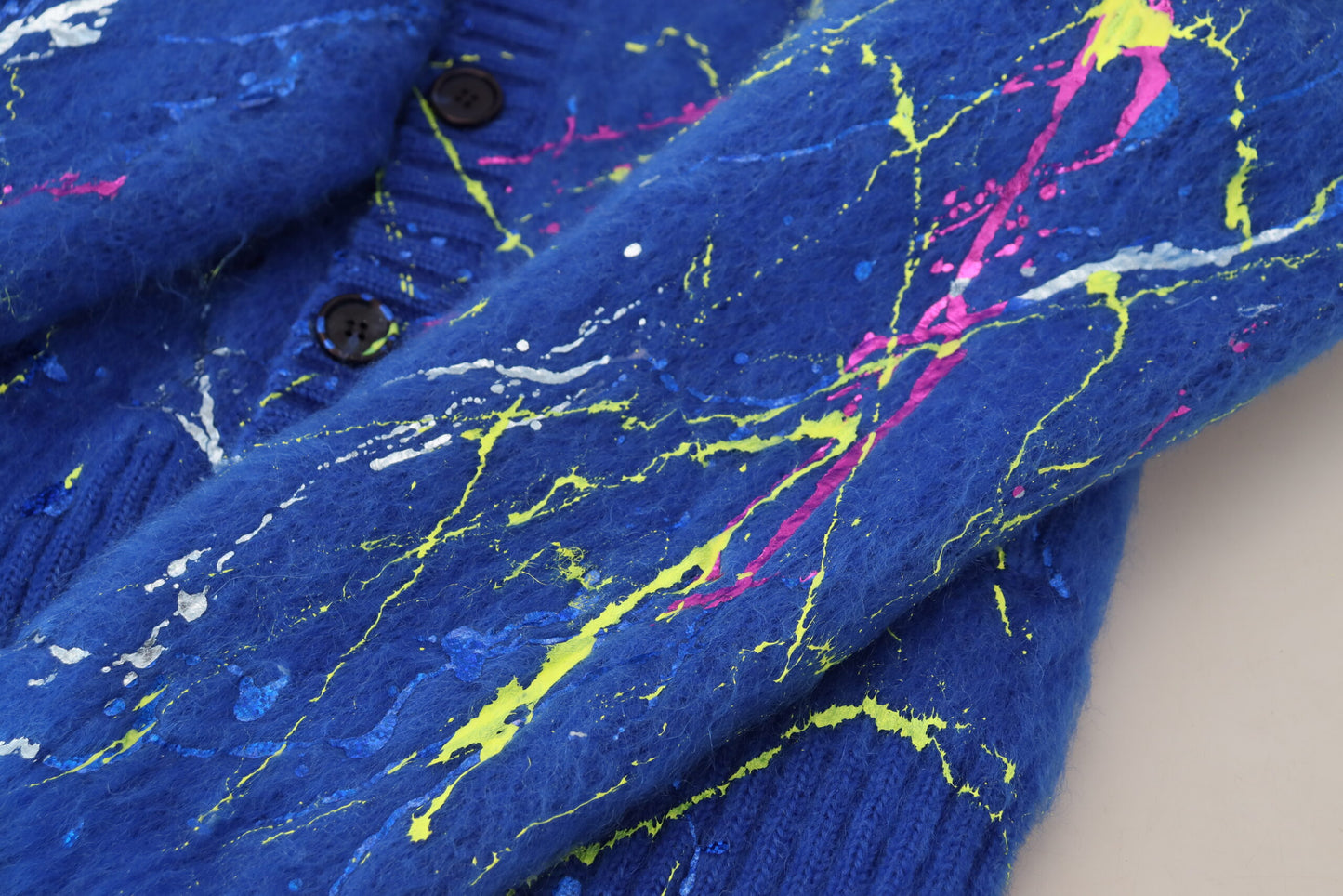 Dolce & Gabbana Blue Color Splash Mohair Cardigan Sweater