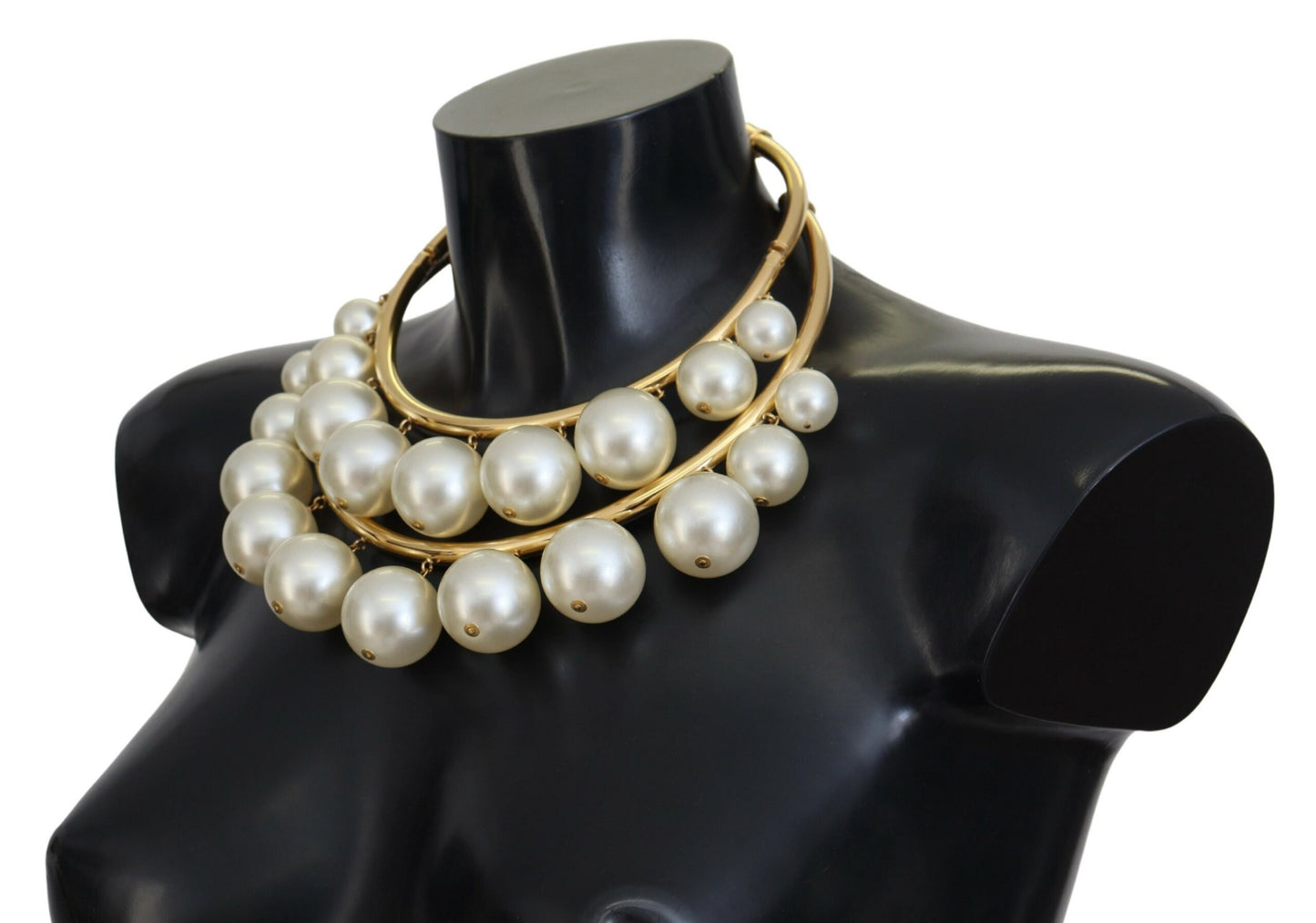 Dolce & Gabbana White Faux Pearl Embellished Brass Choker Necklace