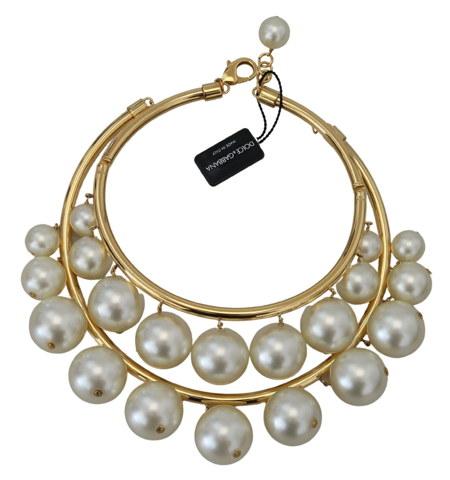 Dolce & Gabbana White Faux Pearl Embellished Brass Choker Necklace