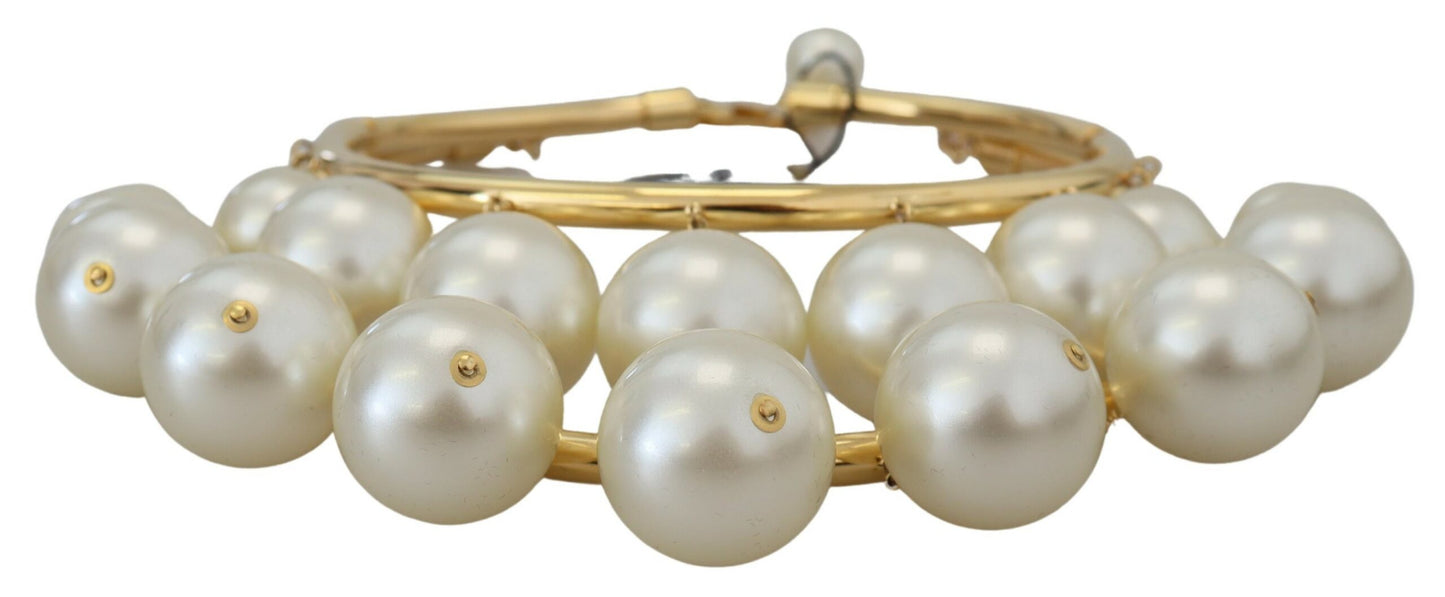 Dolce & Gabbana White Faux Pearl Embellished Brass Choker Necklace