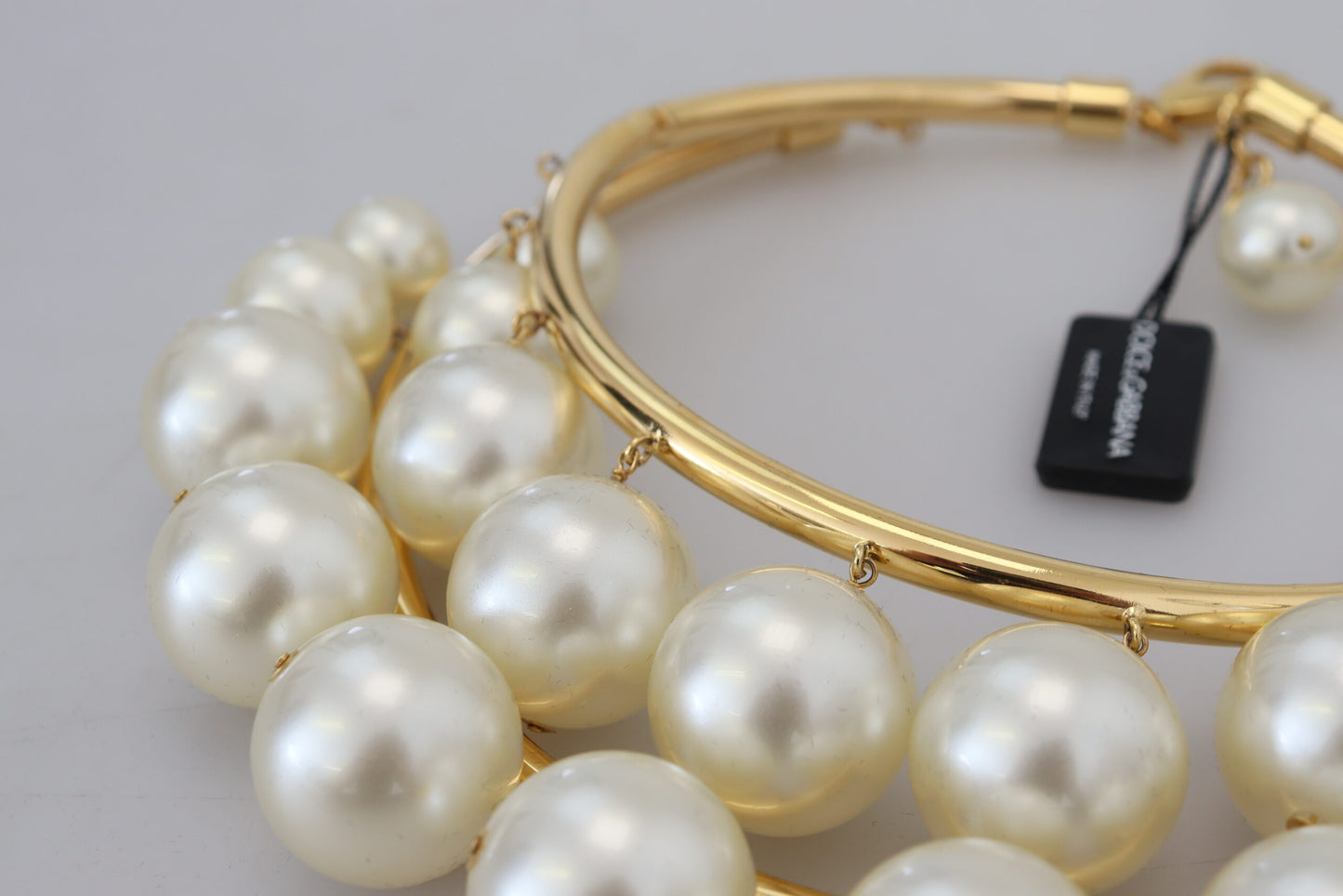 Dolce & Gabbana White Faux Pearl Embellished Brass Choker Necklace