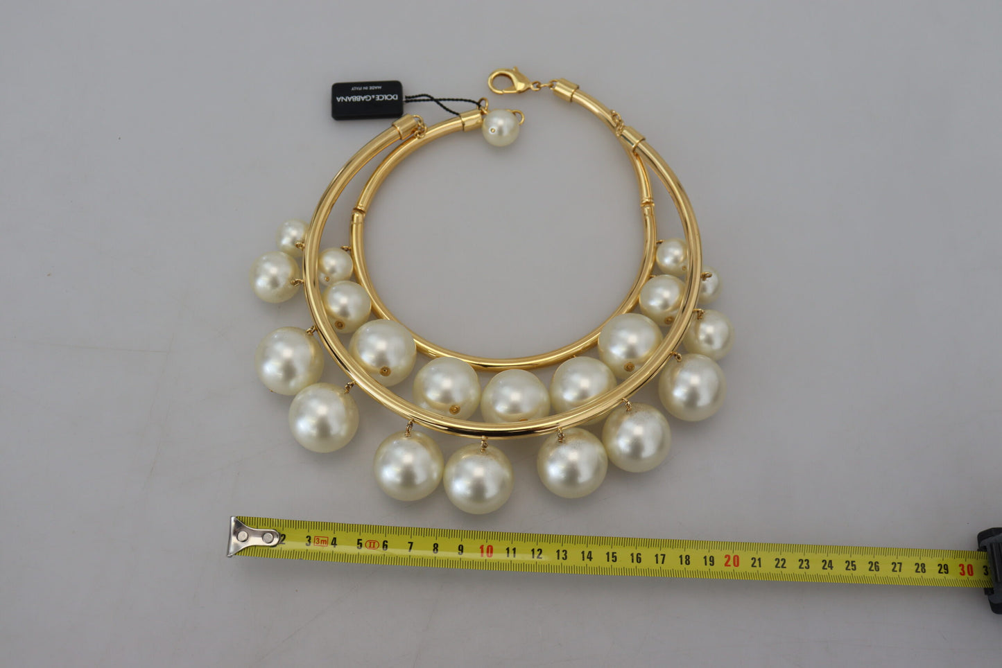 Dolce & Gabbana White Faux Pearl Embellished Brass Choker Necklace