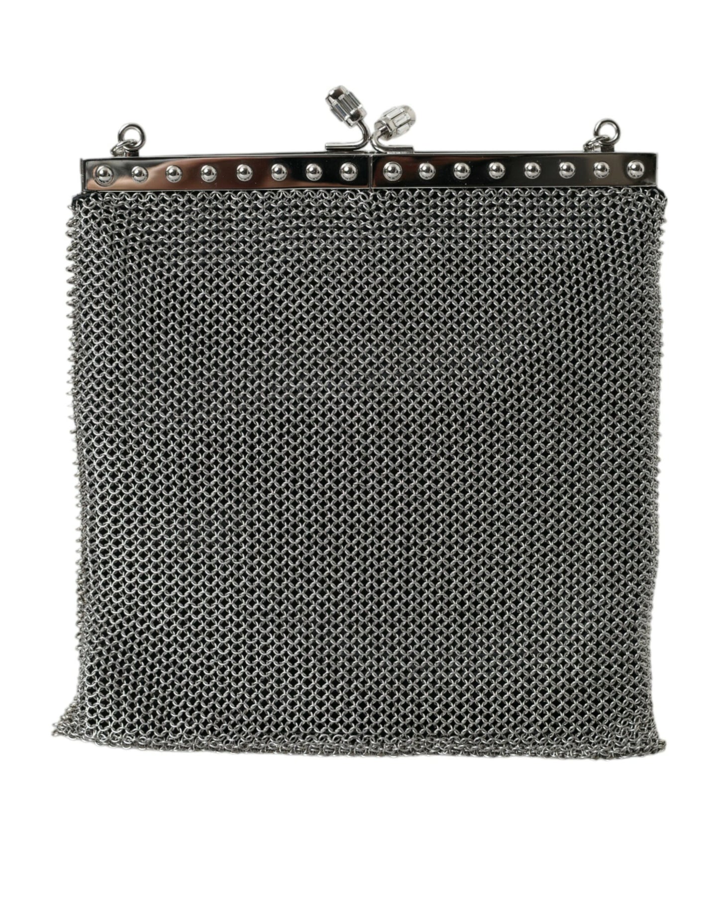 Prada Gray Chain Metal Mesh Logo Plaque Bandoliera Shoulder Bag