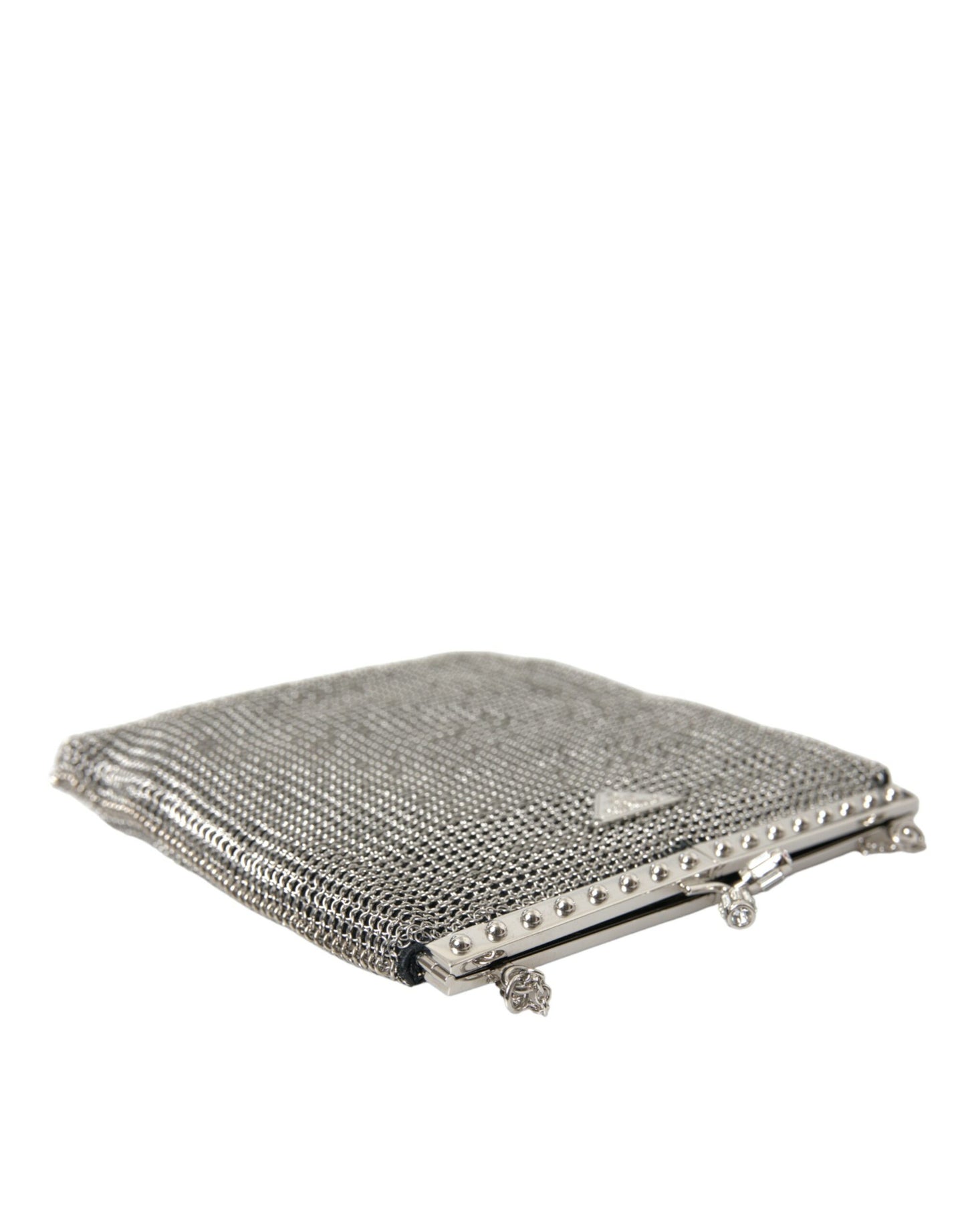 Prada Gray Chain Metal Mesh Logo Plaque Bandoliera Shoulder Bag