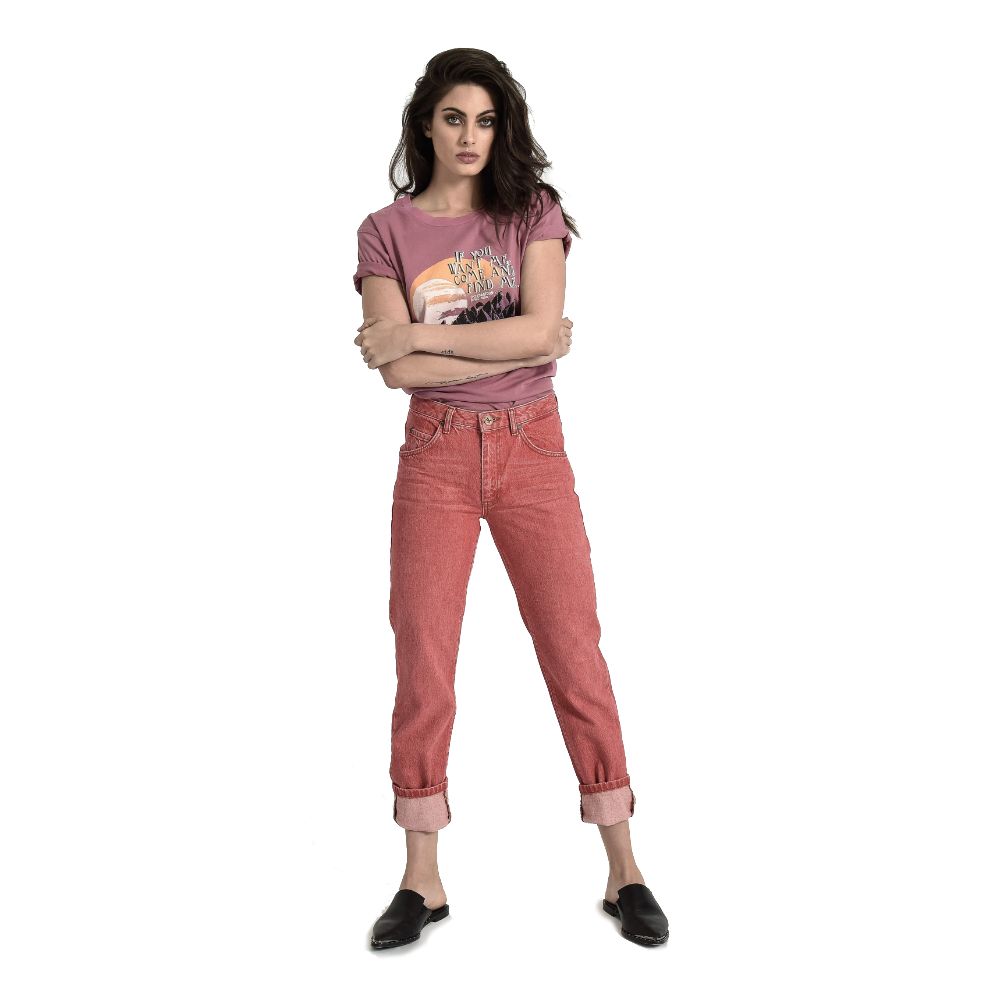 One Teaspoon Red Cotton Women's High-Waisted Straight-Leg Jean
