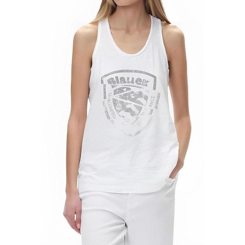 Blauer White Cotton Tank Top