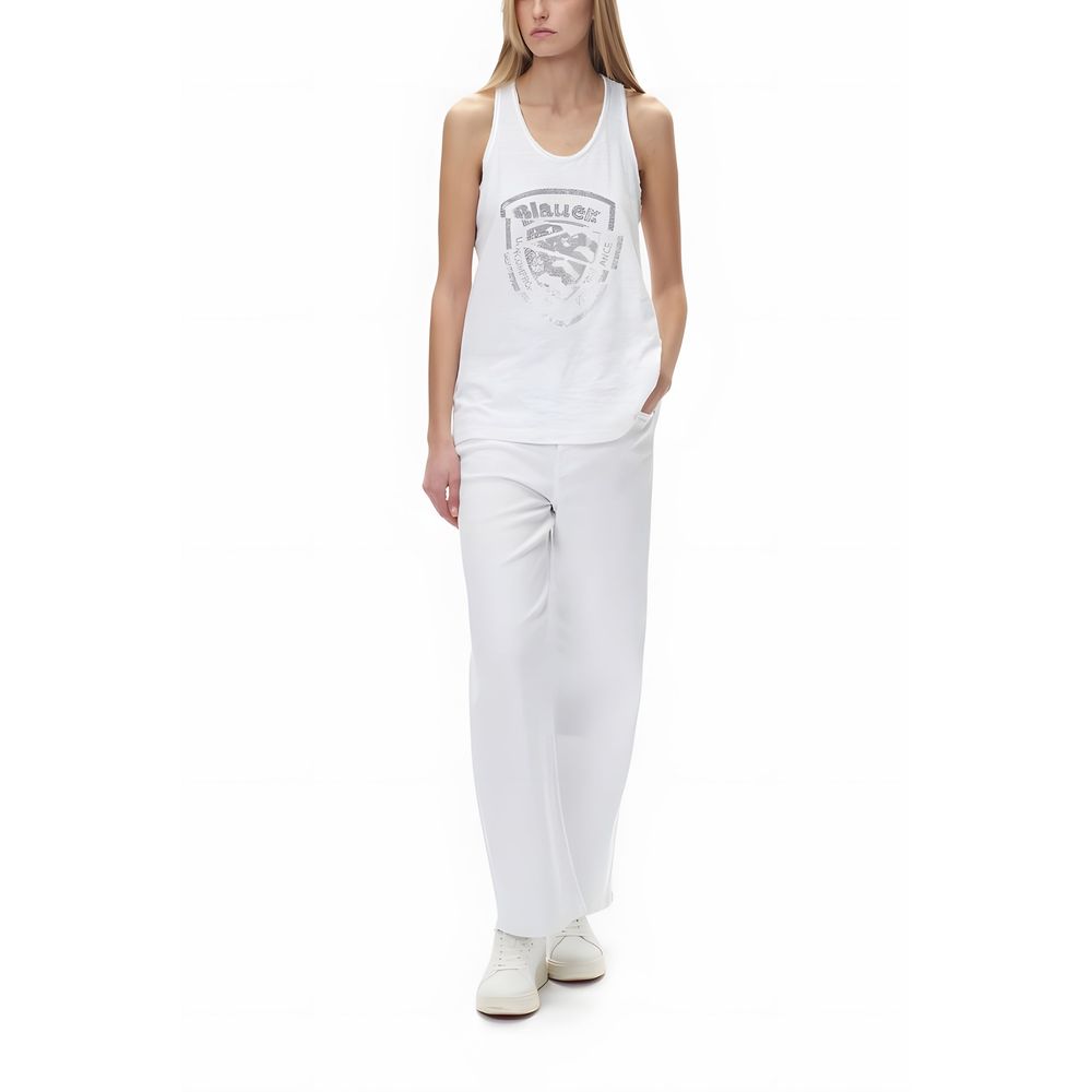 Blauer White Cotton Tank Top