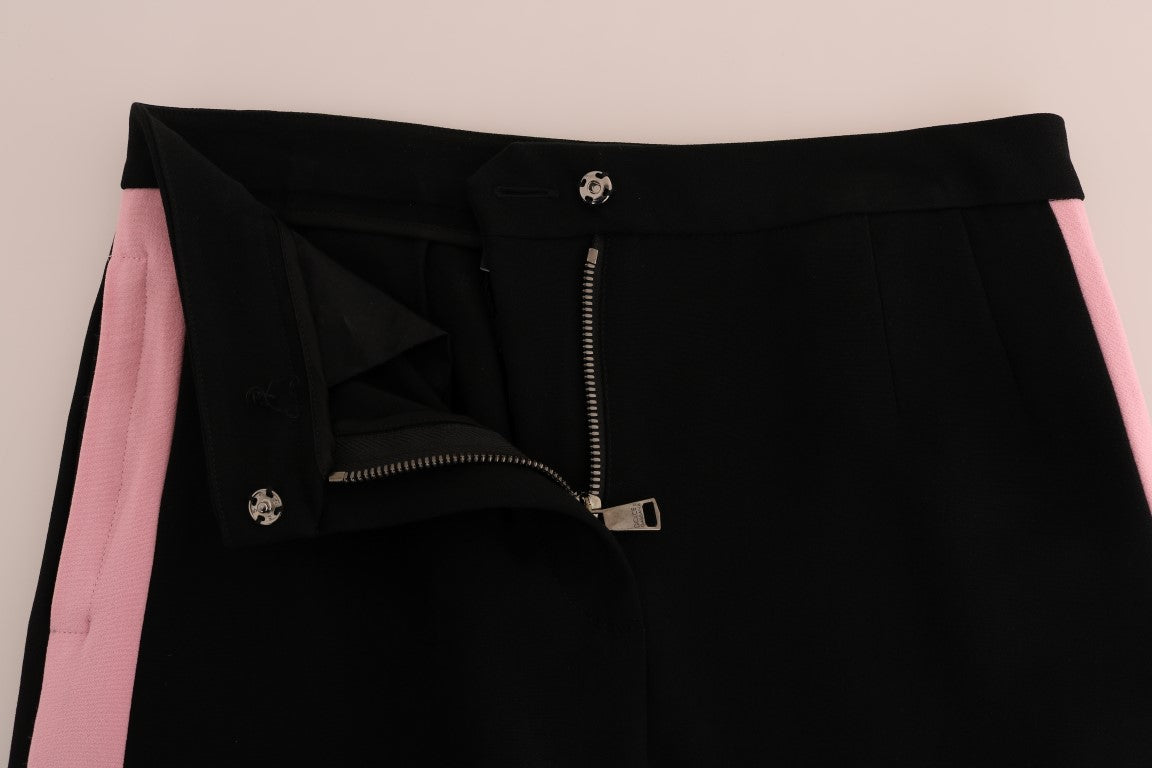 Dolce & Gabbana Black Stretch Pink Stripes Capri Pants