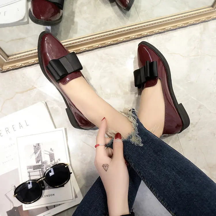 Women Flats Bowtie Loafers Shoes Women Ballet Flats Pointed Toe Shoes Patent Leather Elegant Low Heels On Flat Shoes Woman My Store