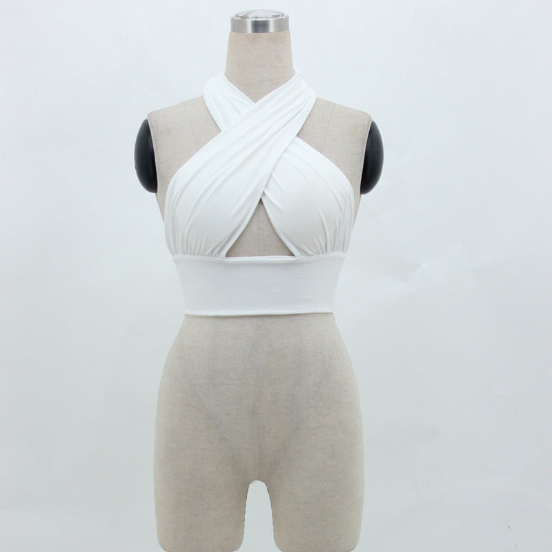 Multipurpose Tank Top Women Halter Neck Backless Strap Short Camisoles Solid Versatile