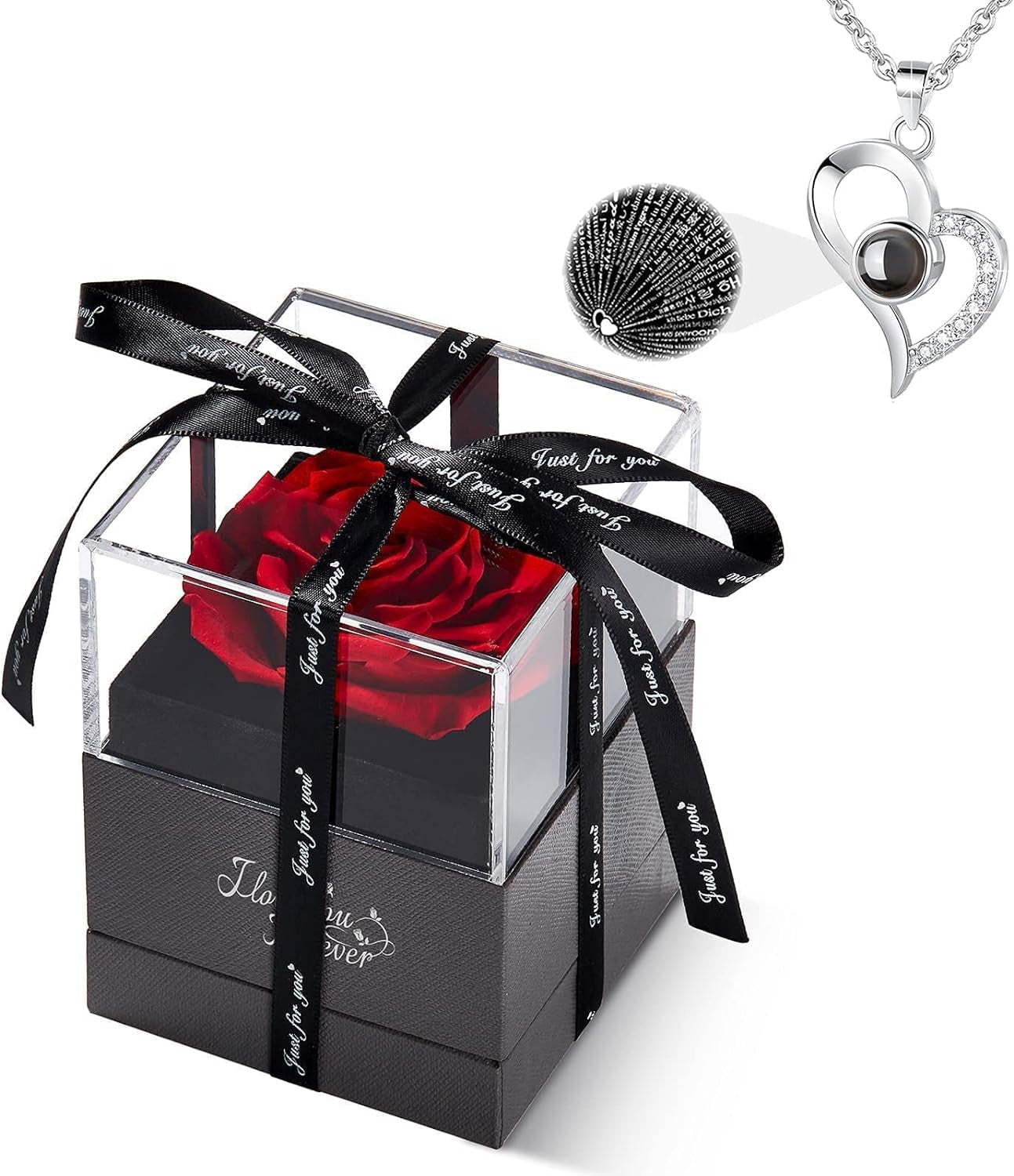 Preserved Real Rose with "I Love You" Necklace - Thoughtful Gift for Her