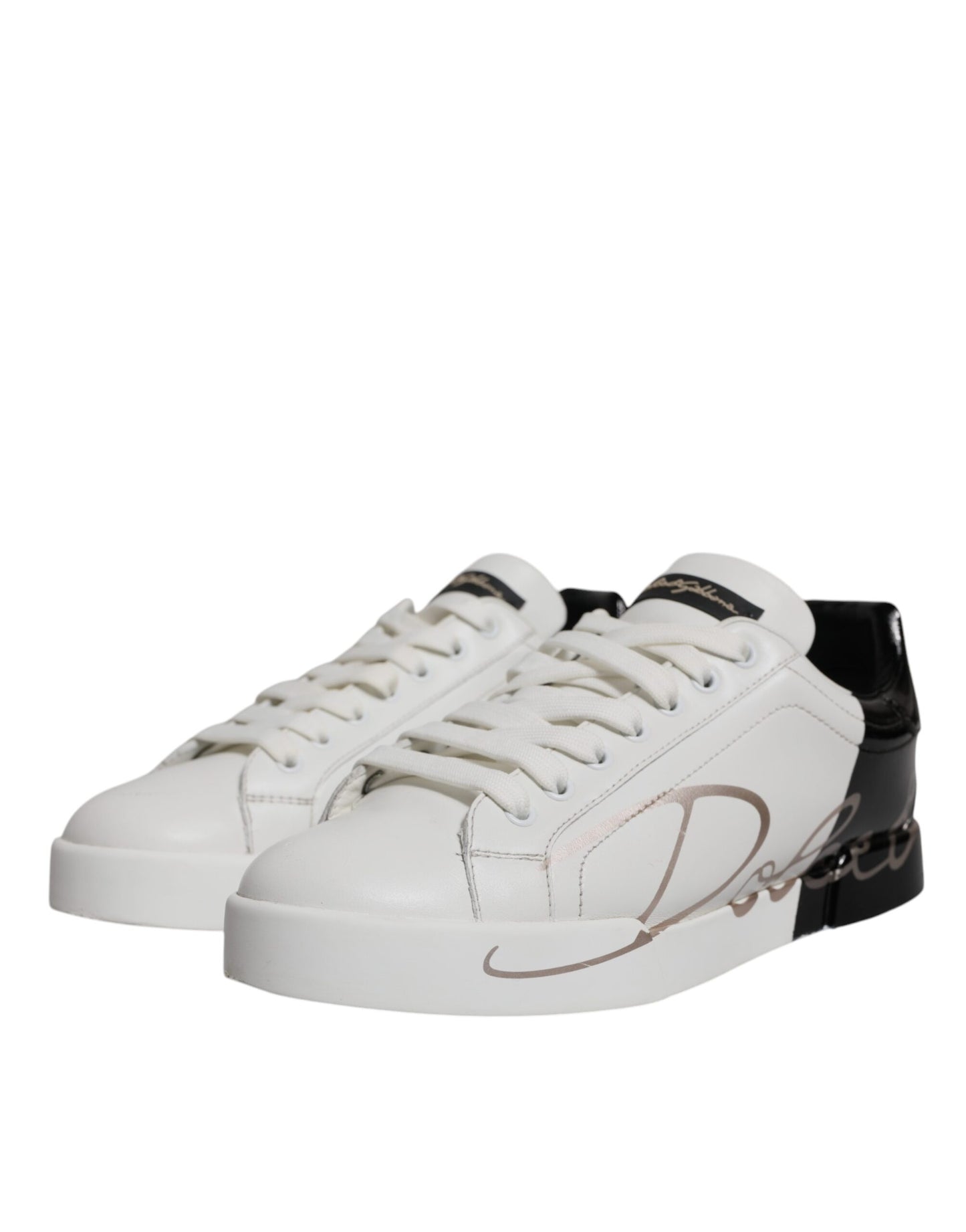 Dolce & Gabbana White Black Logo Portofino Sneakers Shoes