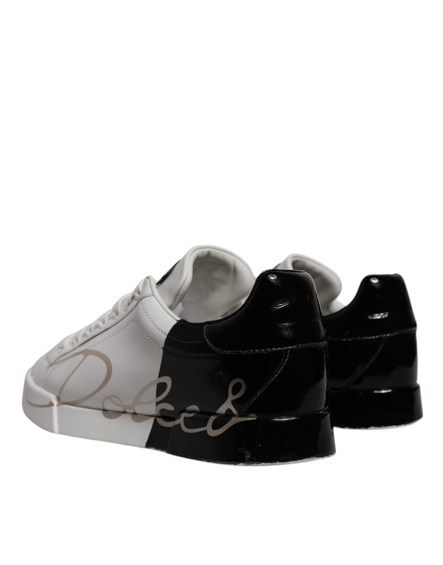 Dolce & Gabbana White Black Logo Portofino Sneakers Shoes
