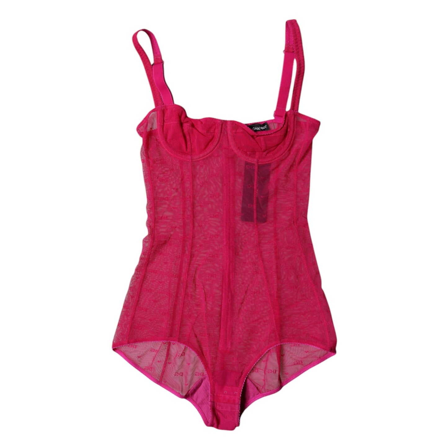 Dolce & Gabbana Fuchsia Tulle Balconette Bra Bodysuit Underwear