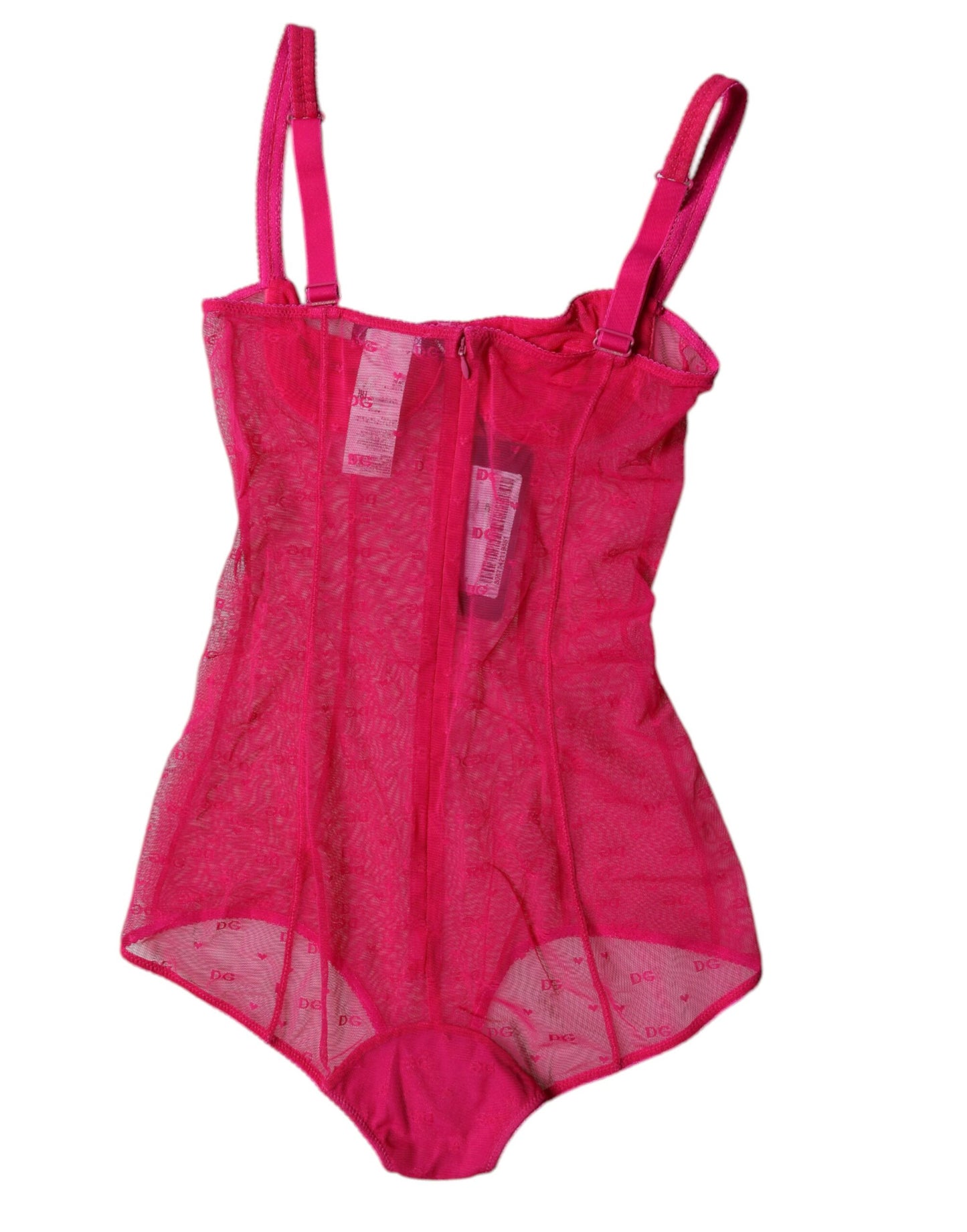 Dolce & Gabbana Fuchsia Tulle Balconette Bra Bodysuit Underwear