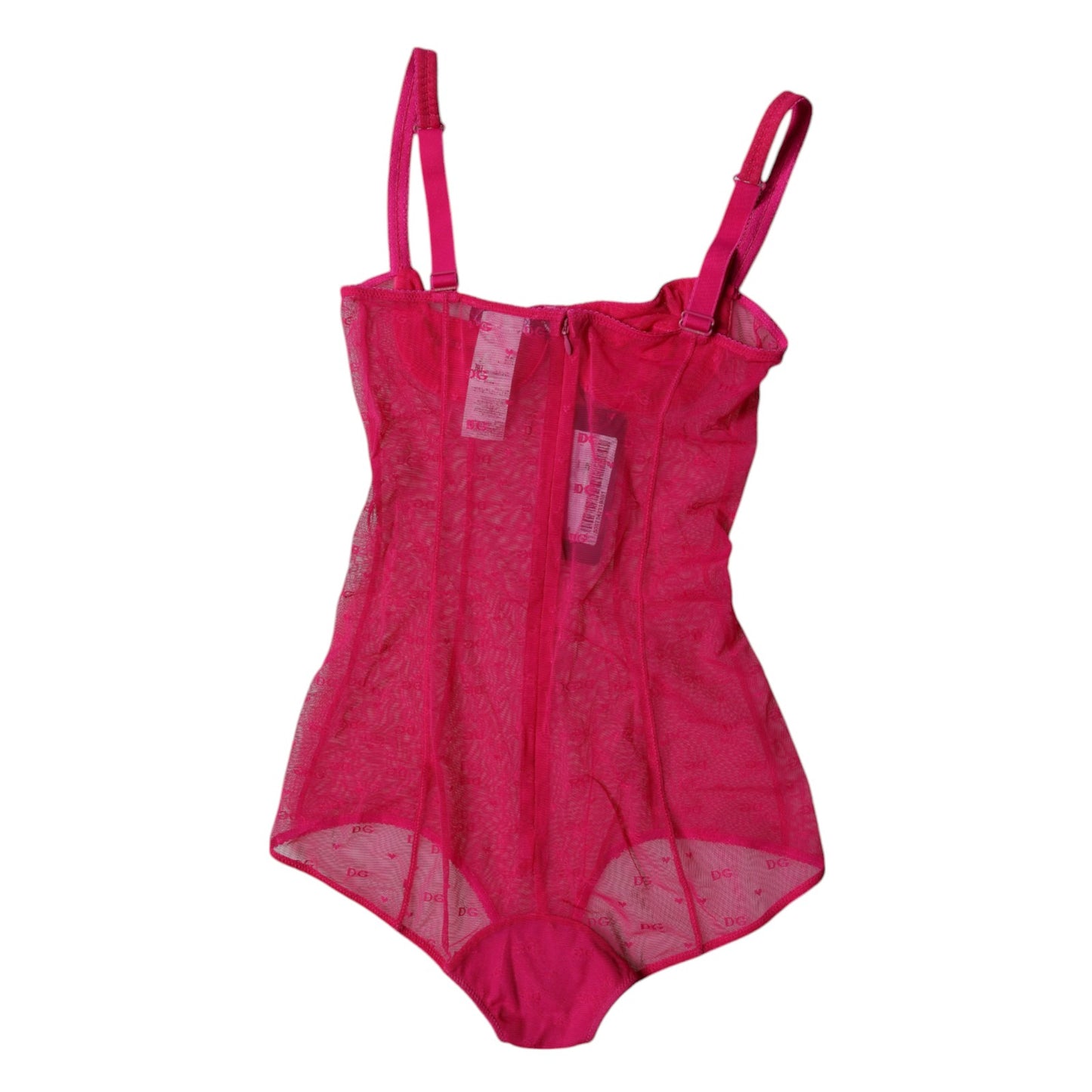 Dolce & Gabbana Fuchsia Tulle Balconette Bra Bodysuit Underwear