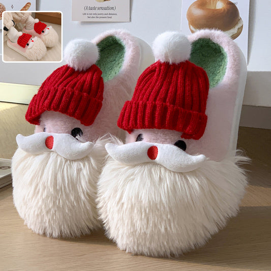 Cute Christmas Santa Claus Home Slippers Winter Warm Indoor Non-slip Floor Plush Shoes Accessories For Women